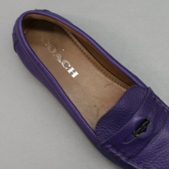Coach Ladies 5 Penny Loafers Purple Pebbled Leather Classic Moc-toe Shoes Flats - Picture 7 of 12